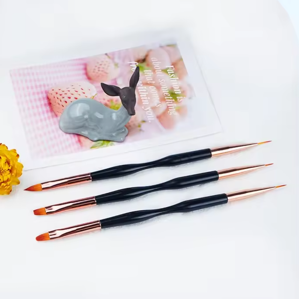 3PCS Black Double Ended Nailart Brushes